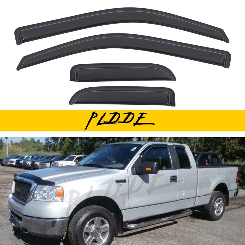 PLDDE Window Visor Rain Guards Compatible with 2004-2014 Ford F-150 SuperCab/Extended Cab Window Wind Deflectors Vent Visors Shades for Truck Accessories Tape-On(No-Drill) 4pcs - Image 1